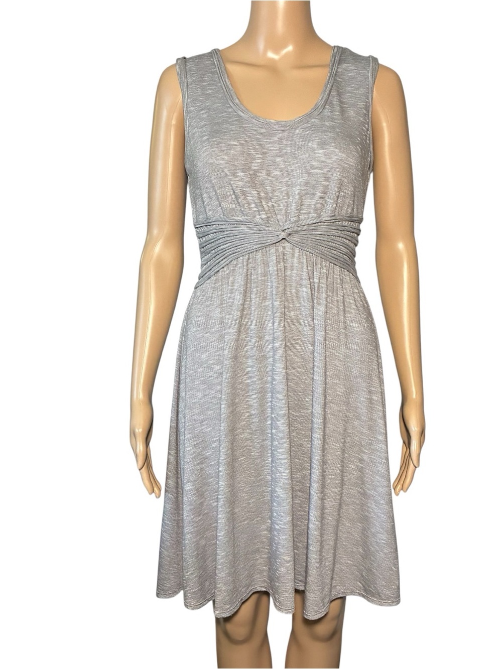 Max Studio Dress XS Gray White Striped Fit & Flare Rayon Blend Knee Length